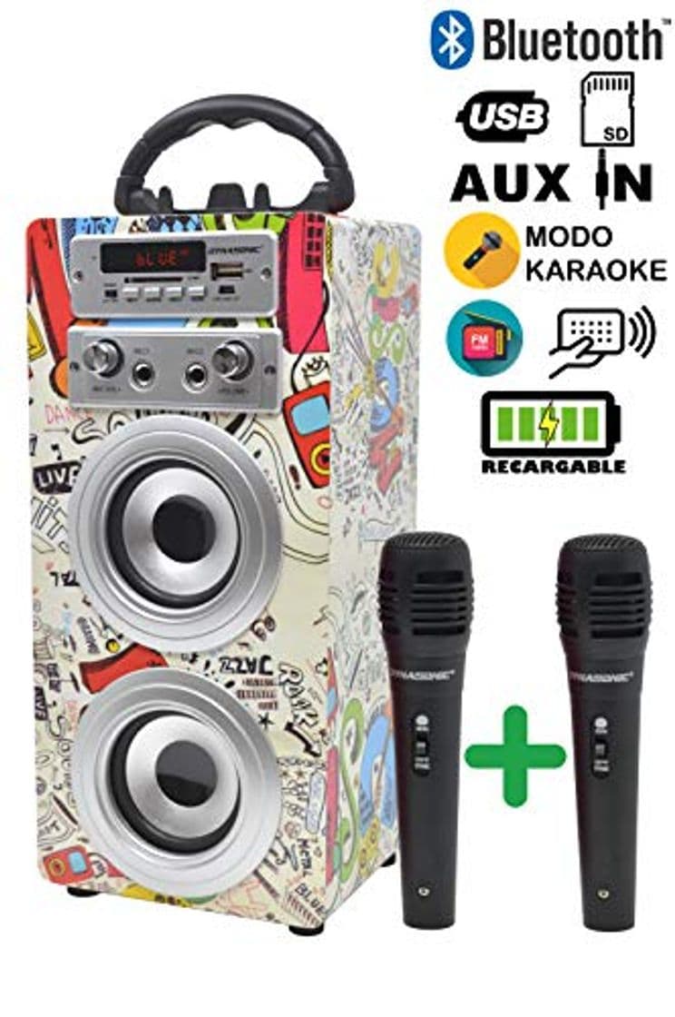 Producto DYNASONIC - Altavoz Bluetooth Portatil Karaoke con 2 Micrófonos Incluidos