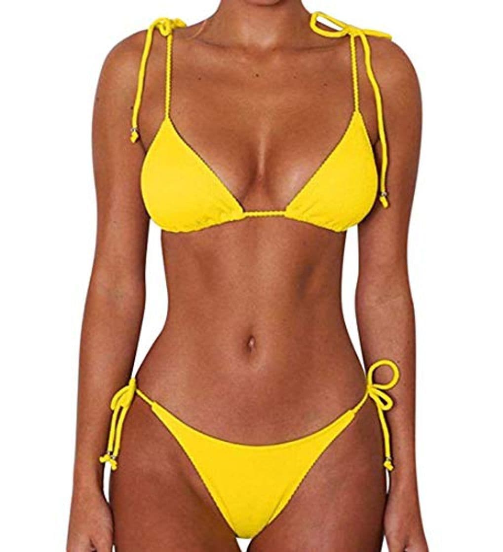 Producto JFan Bikini de Lazo Acanalado para Mujer Traje de Baño Brasileño con Parte Inferior Descarada