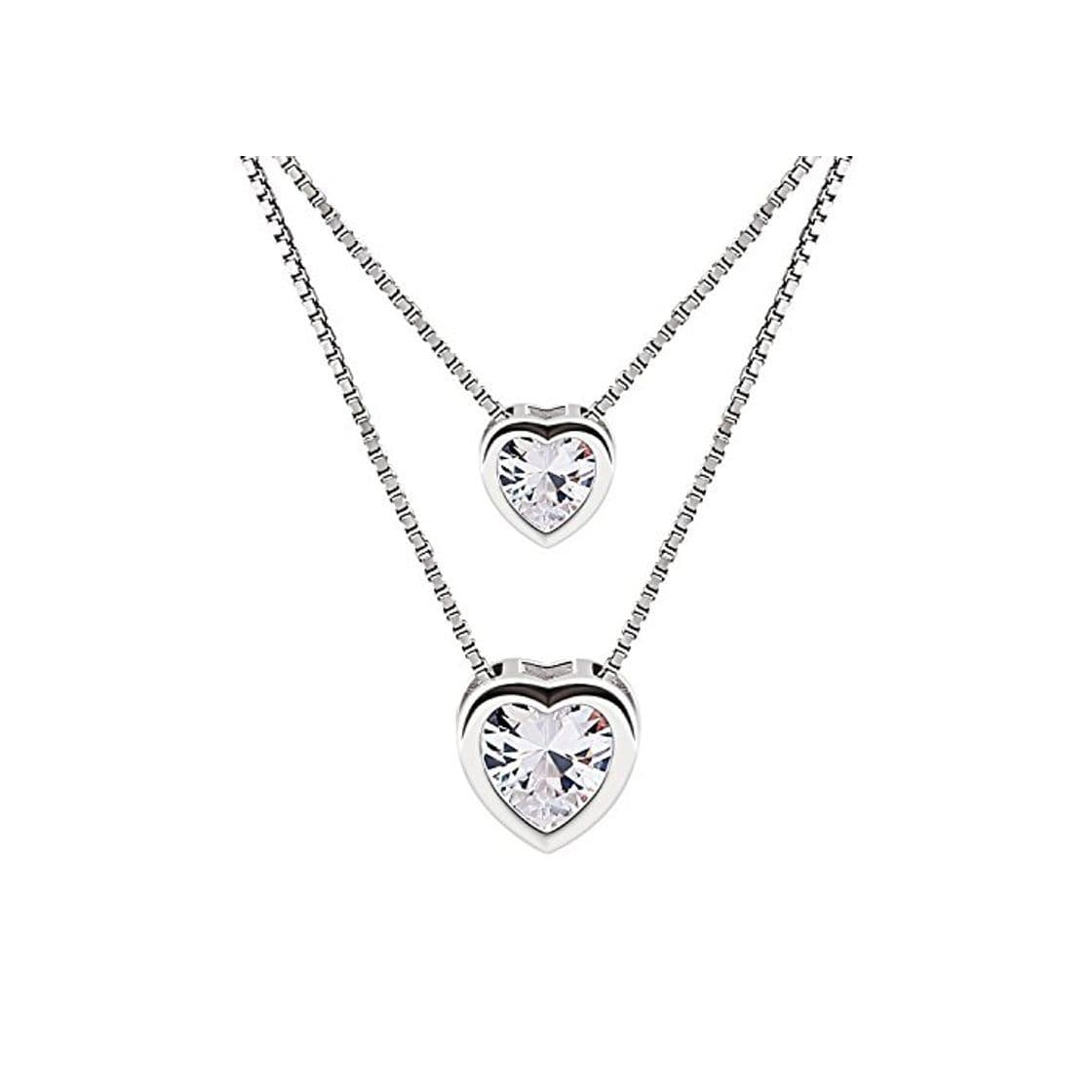 Fashion B.Catcher Mujer Collar Colgante Plata de Ley 925 con Doble corazón con