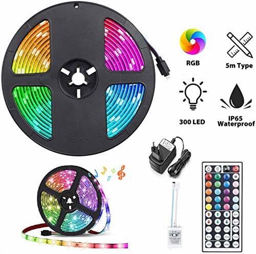 Lugar Multicolor Tira de Luz LED TV Impermeable Strip RGB 5M 300LEDs Adaptador