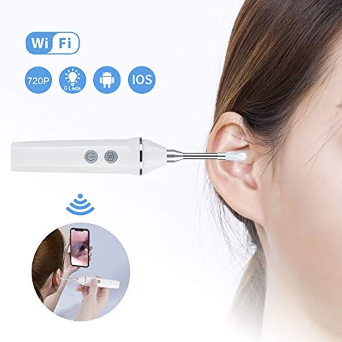 Product Endoscopio de oreja,otoscopio Inalámbrico WiFi Inspección de boroscopio Cámara,720P HD 2.0 MP,Herramienta