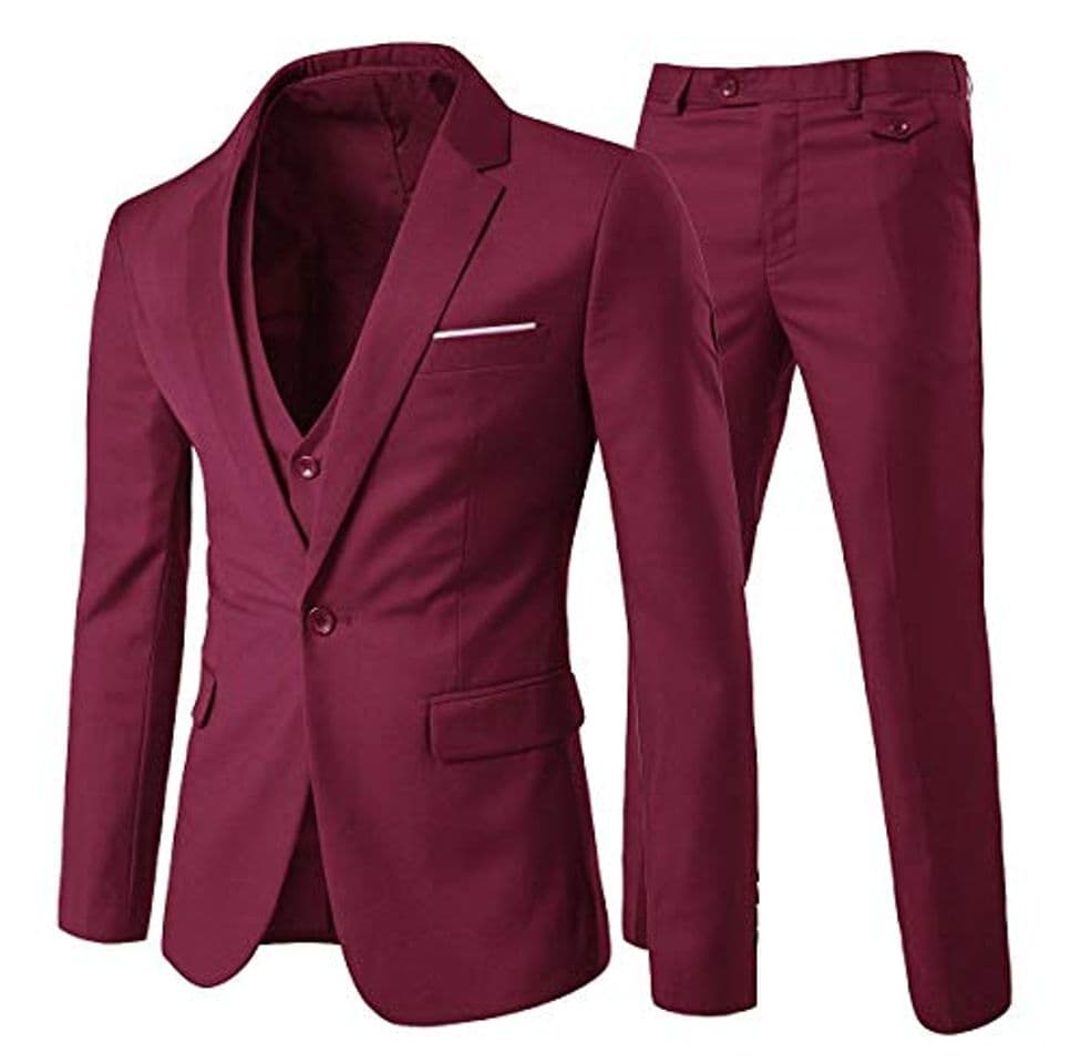 Fashion Cloudstyle Traje Slim Fit negocios 3 pieza un botón de la boda Formal Wear para Hombres XS Vino Rojo