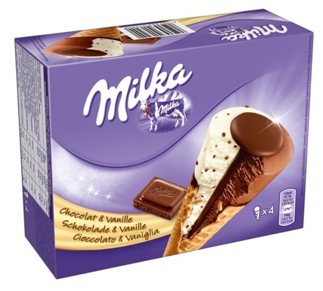 Moda MILKA conos de helado de chocolate y vainilla.