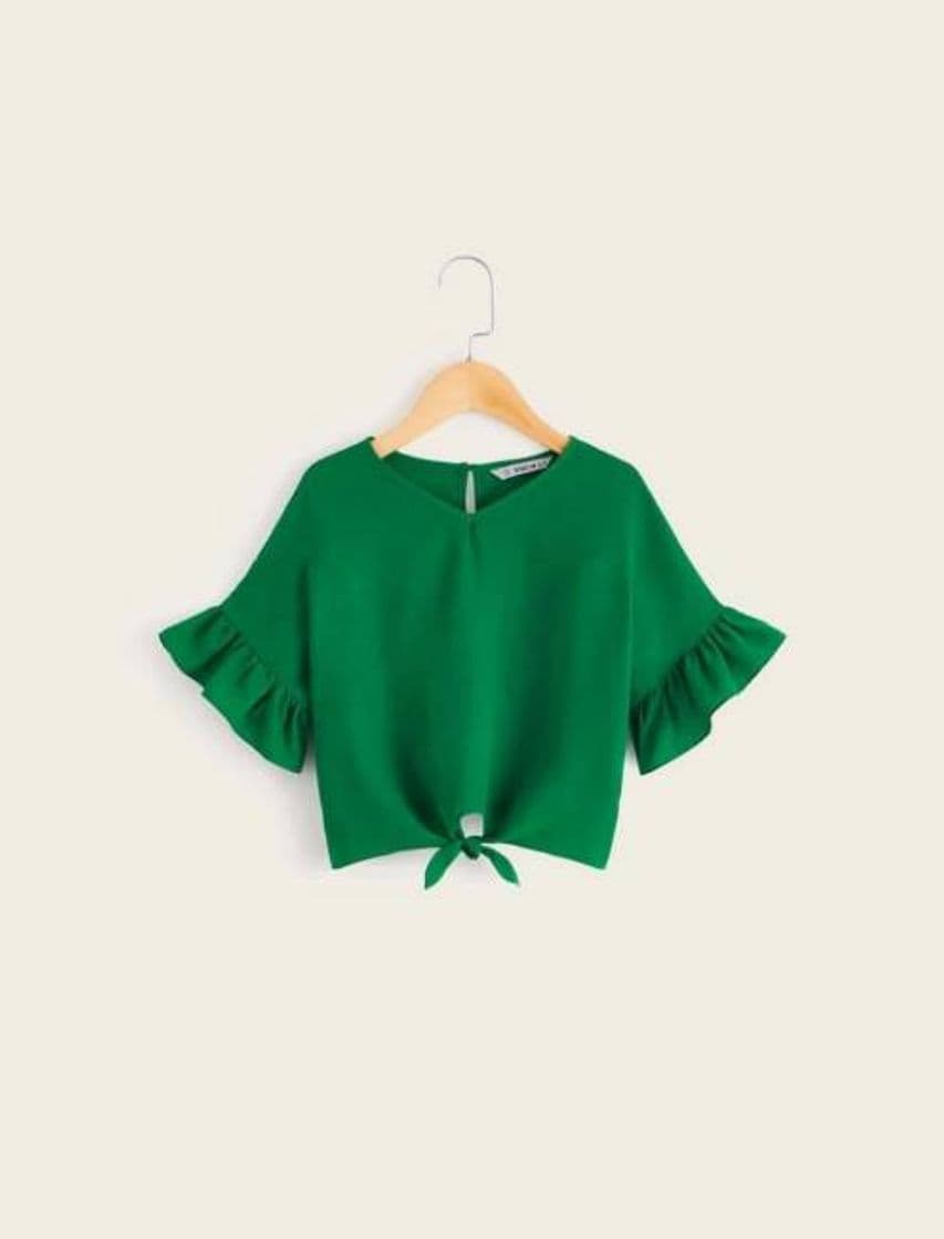 Moda Blusa verde con nudo al frente 