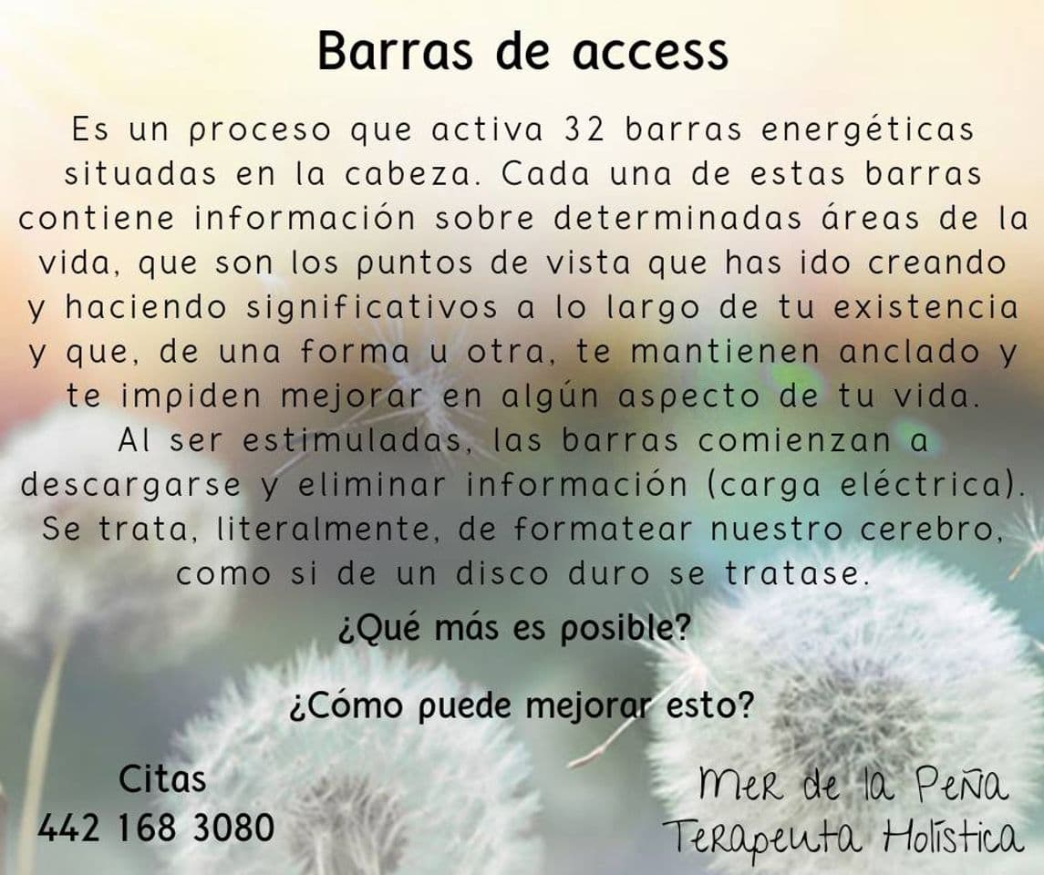 Moda Barras de Access, Mer de la Peña, Terapeuta Holística