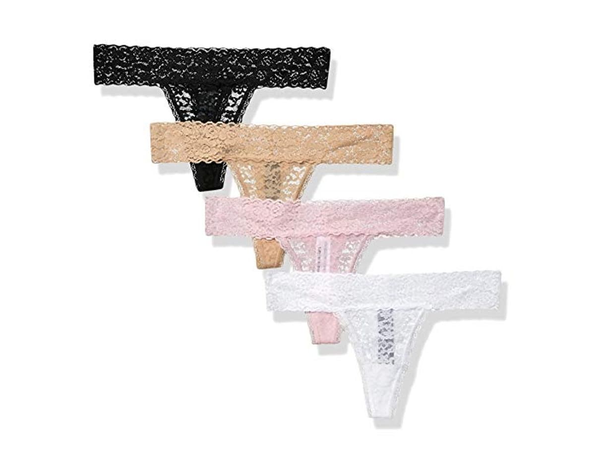 Moda Amazon Essentials 4-Pack Lace Stretch Thong Panty Underwear, Neutral Mix, US XL