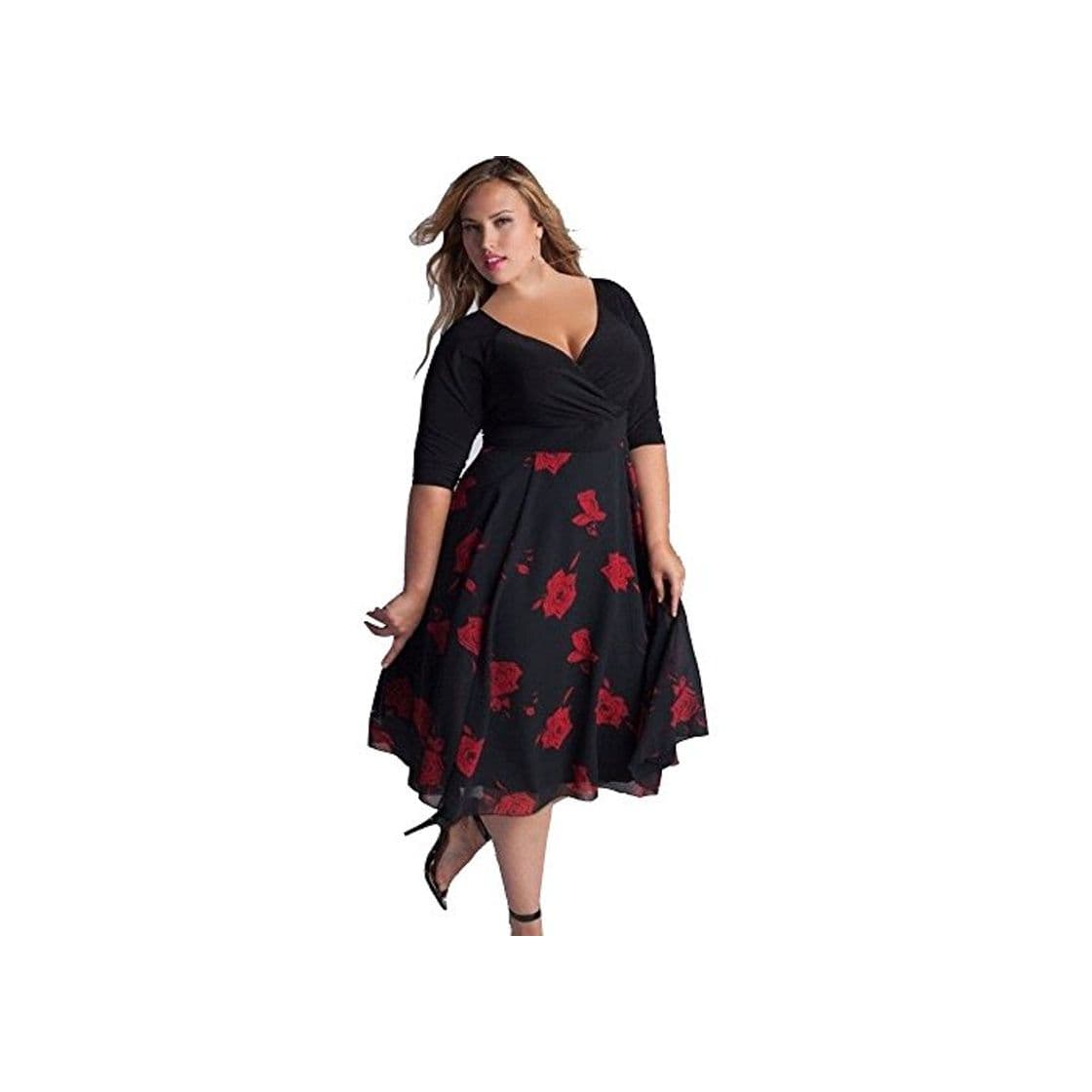 Producto Tosonse Vestidos De Talla Grande Boho Swing para Mujer Vestido De Cóctel De Fiesta De Noche con Cuello En V Profundo