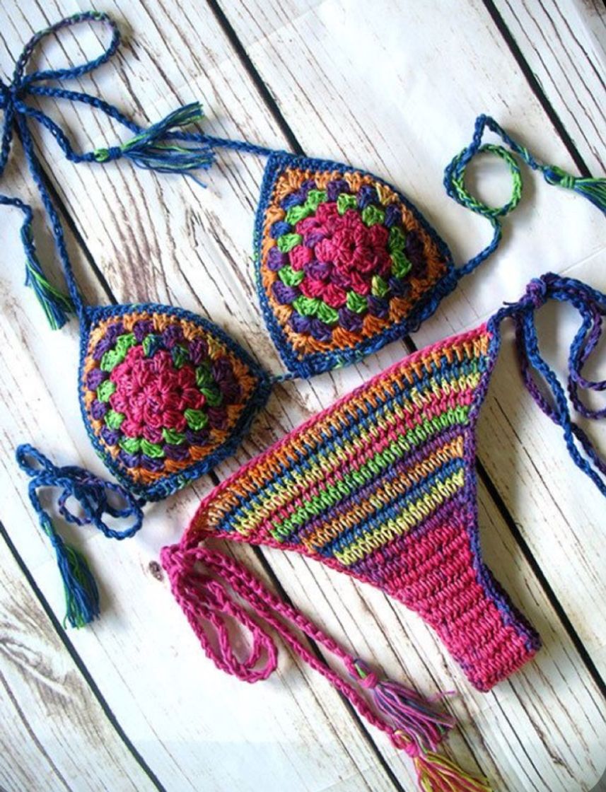 Moda Crochet bikini colorful 