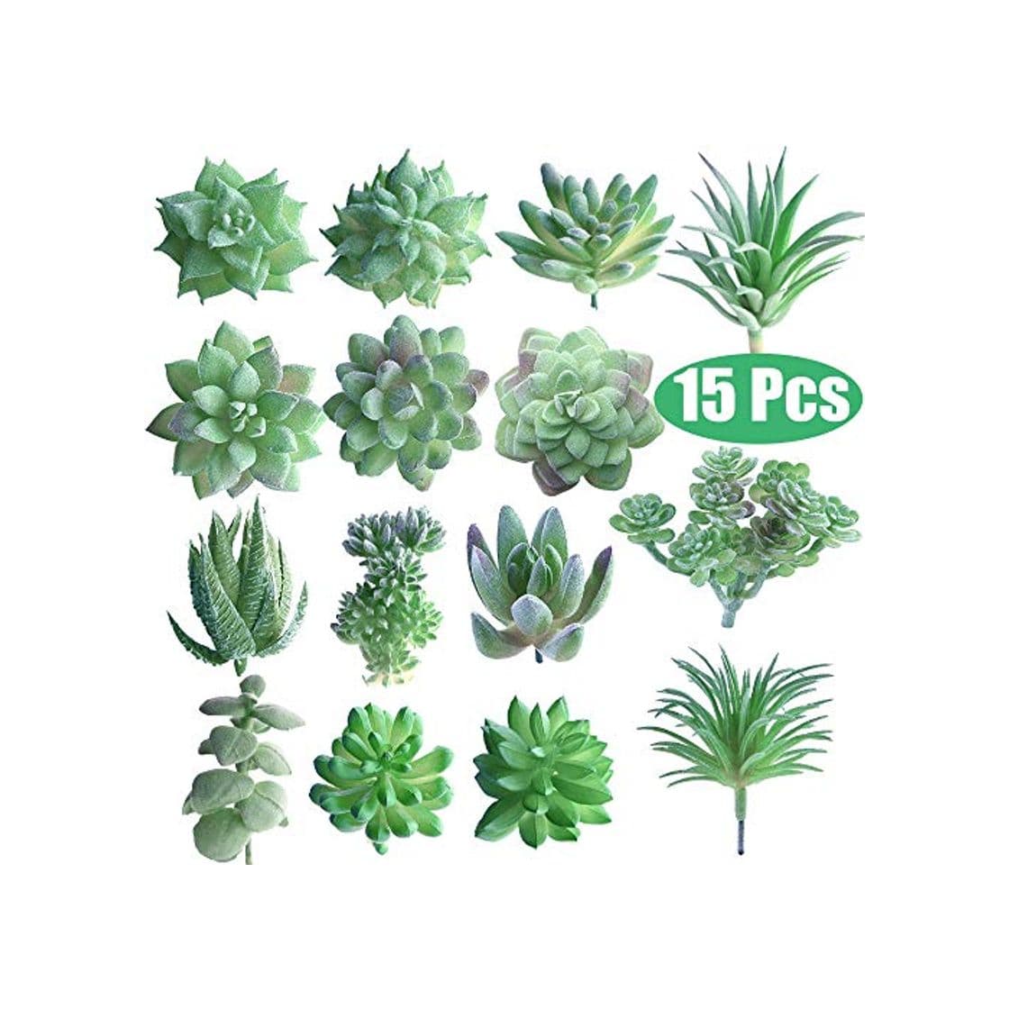 Product FEPITO 15 piezas artificiales plantas suculentas verde sin manchas Faux Flower Succulents Mini Echeveria selecciones a granel tallos para el hogar decoración interior de hadas del jardín