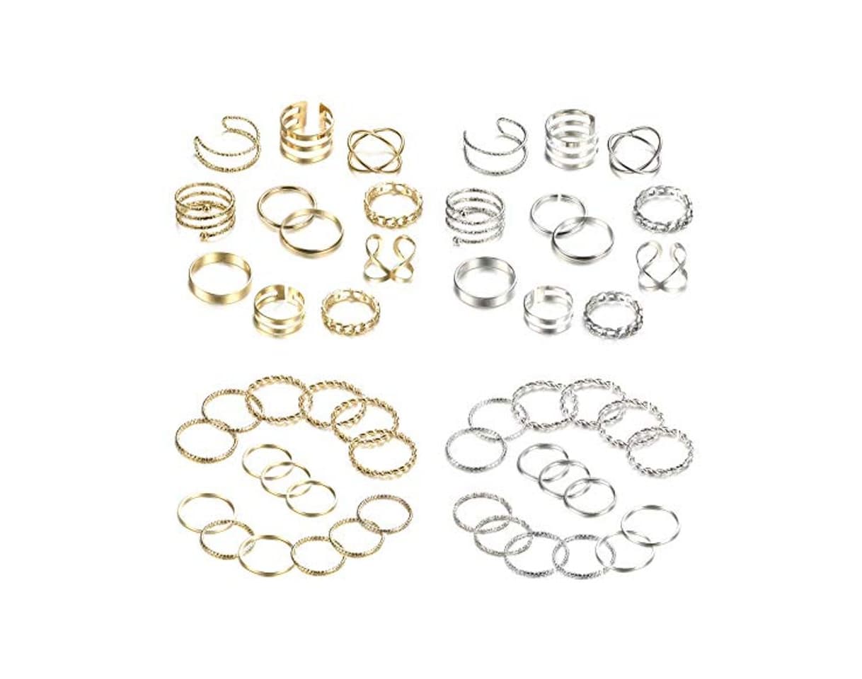 Fashion YADOCA 52 Piezas Juego Anillos Mujer Boho Pulgar Midi Simples Anillo Vintage Anillos Nudillos Set Anillos Plata Oro para Mujeres Niñas