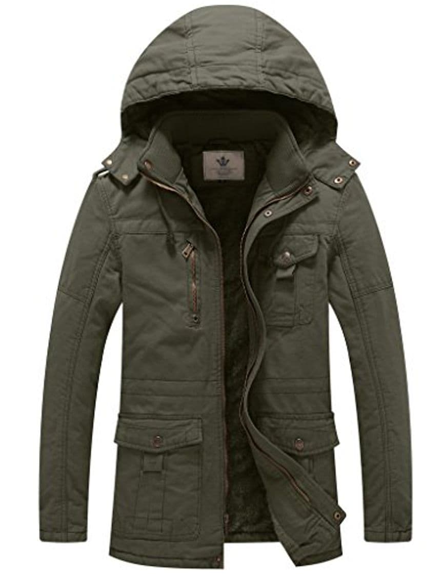 Fashion WenVen Chaqueta Algodón Entretiempo con Capucha para Hombre Verde Militar Small