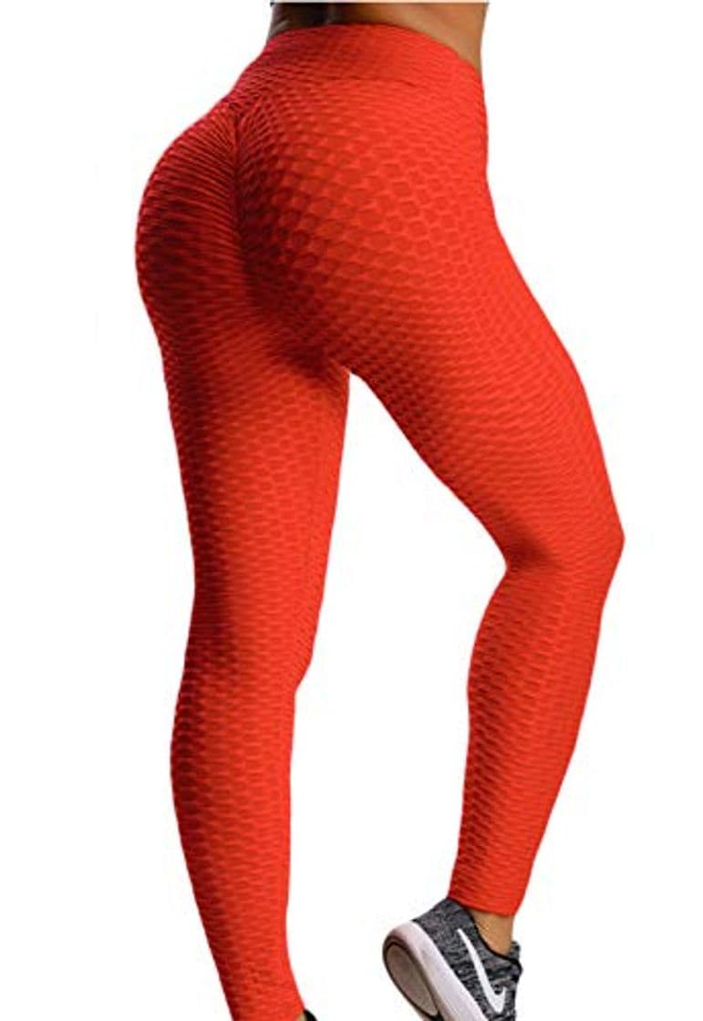 Moda FITTOO Mallas Pantalones Deportivos Leggings Mujer Yoga Alta Cintura Gran Elásticos Fitness  Rojo  XL