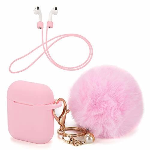 Lugar OOTSR Funda Protectora con Lindo Llavero Pompom Ball, Compatible con Apple AirPods