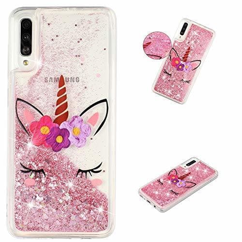 Electrónica HopMore Funda Silicona para Samsung Galaxy A70 Brillante Glitter Liquido 3D Purpurina