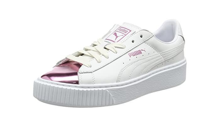 Moda Puma Basket Platform Metallic, Zapatillas para Mujer, Blanco