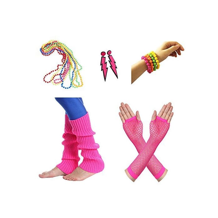 Producto Amaza Disfraz Años 80 Mujer Accesorios Guantes Calentadores Collares Pendientes Pulseras