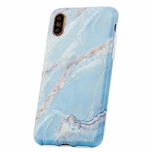 Electrónica QULT Carcasa para Móvil Compatible con iPhone XR Funda marmol Azul Silicona