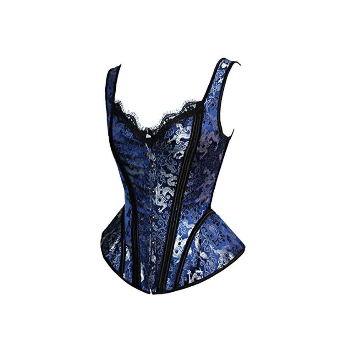 Fashion SZIVYSHI Mujer Sexy Gótico Vintage Steampunk Brocado Lace Satén Bone Correa Corsé Corset Bustier Top Azul S