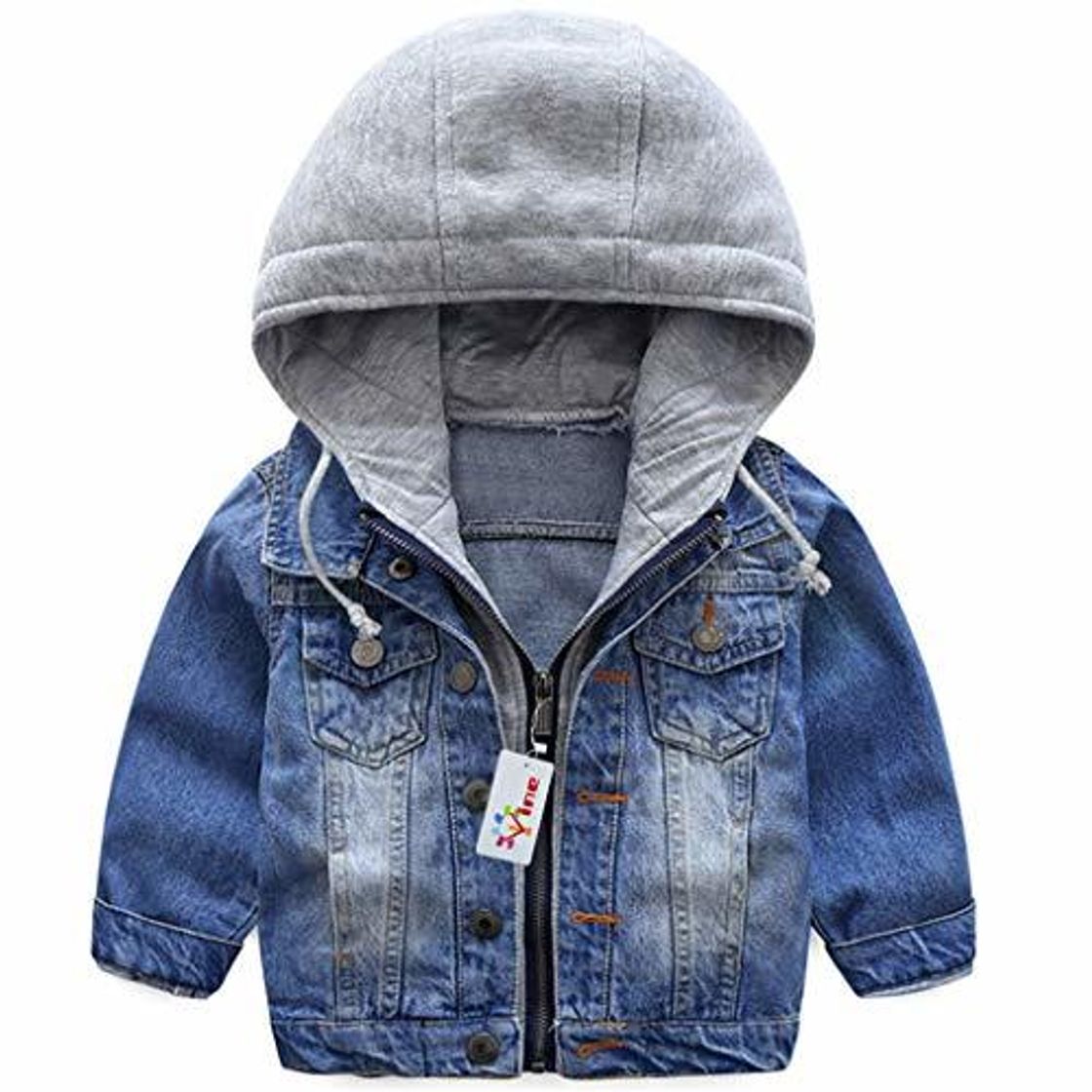 Product Niño Capucha Chaqueta Vaquera Abrigo Casual Manga Larga Cremallera Niños Azul Jeans