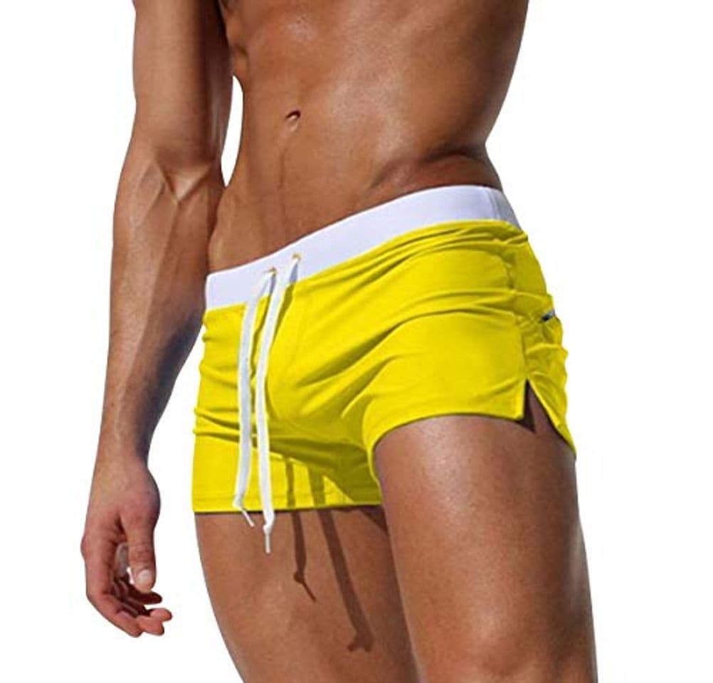 Moda Bañador Natacion Hombre Bañadores Hombre Cortos Traje de Baño Trajes de Baño para Hombres Bañador Pantalon Piscina Surf Playa Caballero Boxeador Pantalonetas Short de Baño Hombre Corto Amarillo XL