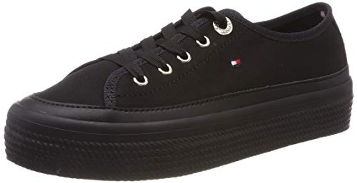 Fashion Tommy Hilfiger Corporate Flatform Sneaker, Zapatillas para Mujer, Negro