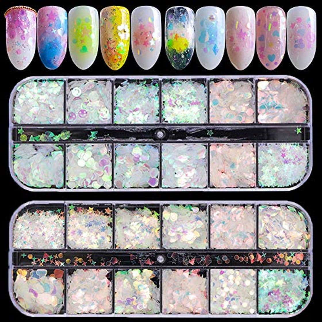 Producto Ebanku Lentejuelas Holográficas de Uñas Nail Art Flakes Glitter Mermaid, Paillette Brillante