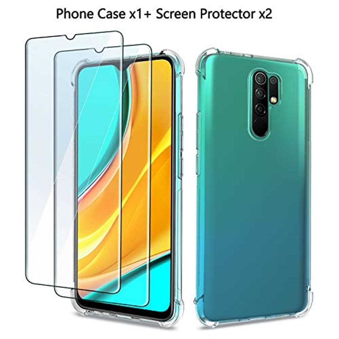 Product QHOHQ Funda para Xiaomi Redmi 9 con 2 Unidades Protector de Pantalla