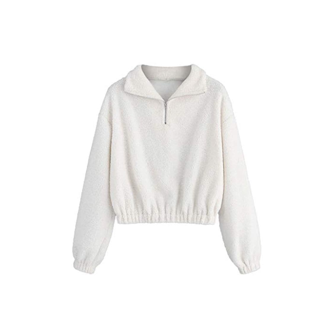 Fashion OverDose Sudadera Sin Capucha Mujeres Casual Quarter Zip Zip Dobladillo Elástico Sudadera Top Crop Blusa Top Casual De Moda Esponjoso Sudadera Blanca Kawaii