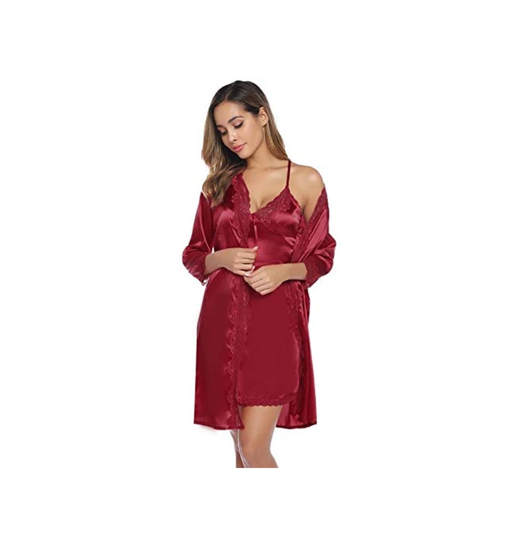 Producto Abollria Camisón Sexy Mujer Elegante Albornoz de Dormir Conjunto de Kimono Batas