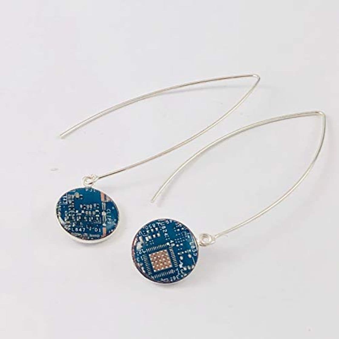 Product Pendientes largos Geek plata925 circuito electrónico azul