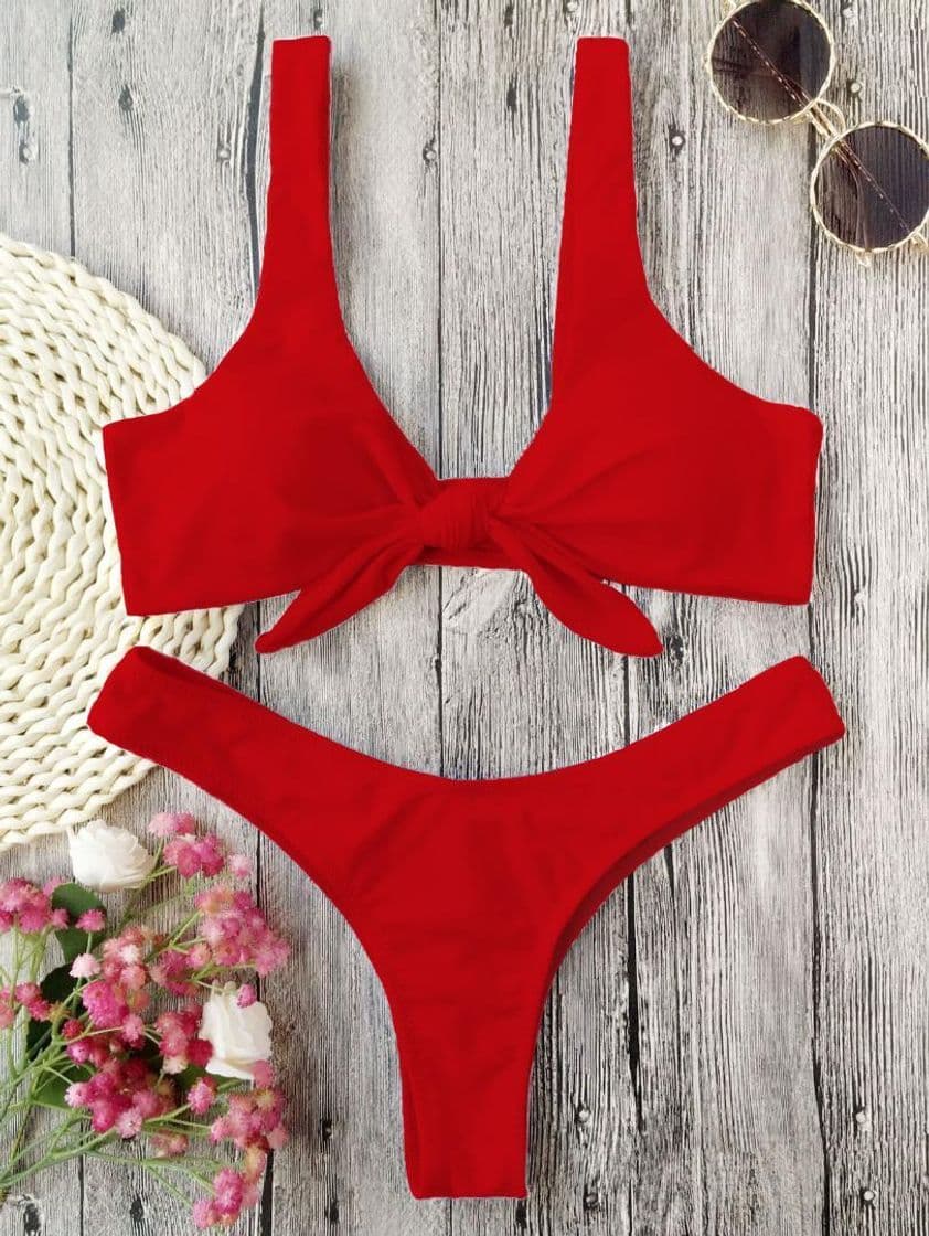 Producto ZAFUL Mujer Sólido Tanga Corte Alto Bikini Conjuntos