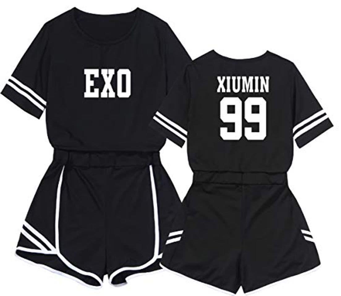 Fashion KPOP Exo Algodón Sexy Conjuntos de Verano para Mujeres Damas jóvenes Chándales Activos Pantalones Cortos de Ombligo Expuestos Exo Baekhyun Sehun Chanyeol Fans Sets