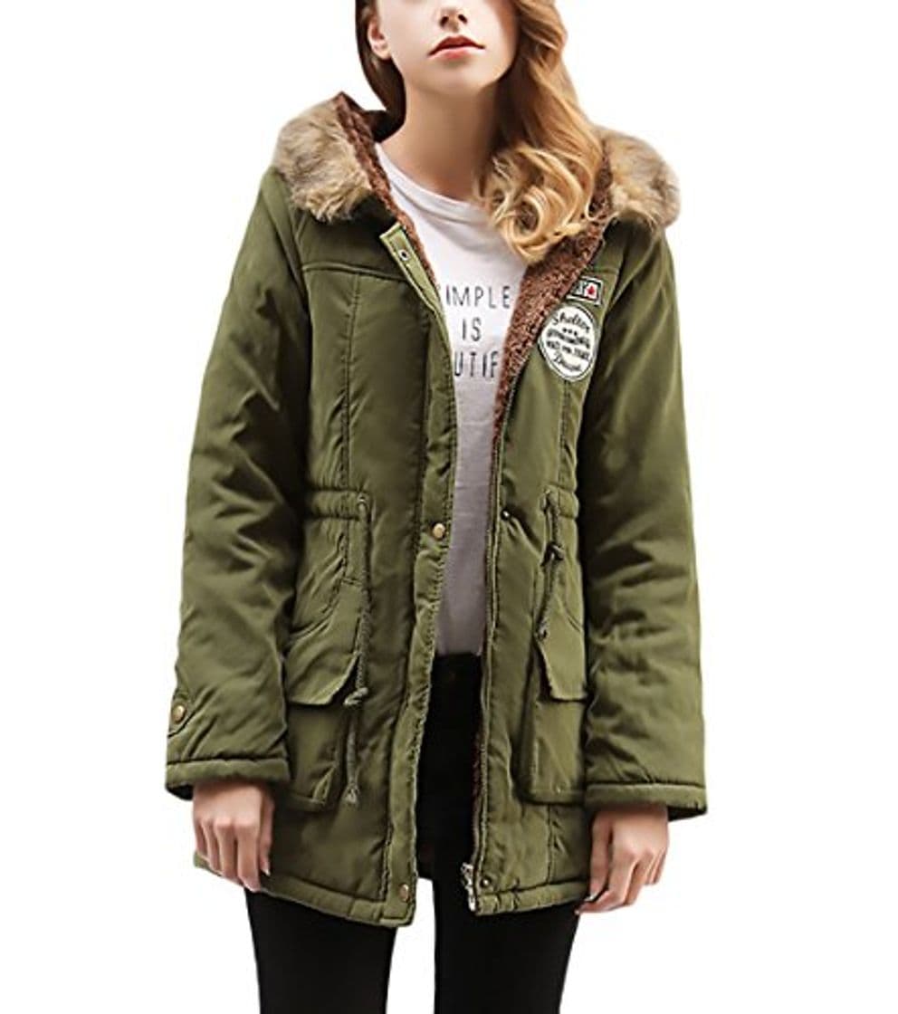 Product ISSHE Parkas Largos con Capucha Largas Abrigos Mujer Anorak Acolchado Chaquetas Cazadoras Abrigo para Dama Militar Chaquetones Invierno Señora Parka Chica Elegantes Verde S