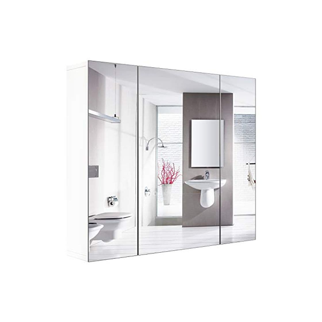 Producto Homfa Armario Baño con Espejo Armario de Pared con 3 Puertas 4 Compartimentos 70x60x15cm