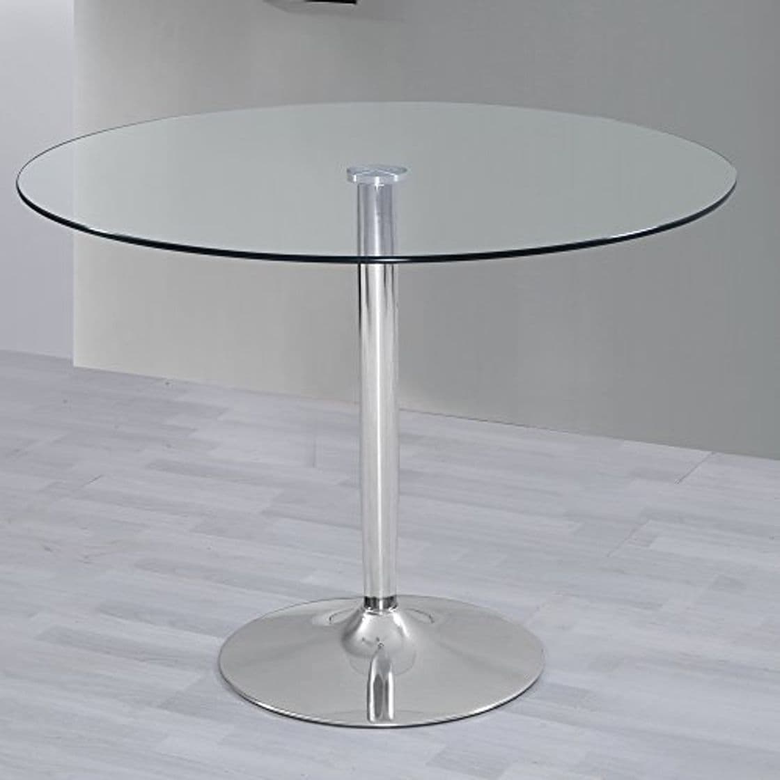 Producto HOGAR24 Mesa de Salon Comedor Cocina Redonda de Cristal y Base de Metal Cromado