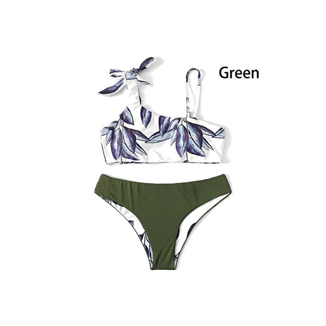 Product Bikini Yeabiu Print Leaf Bikini Set Tanga Acolchada Traje De Baño Hombro Lazo Bikini Traje De Baño Mujeres Bandeau Bikinis Traje De Baño Traje De Baño S Verde