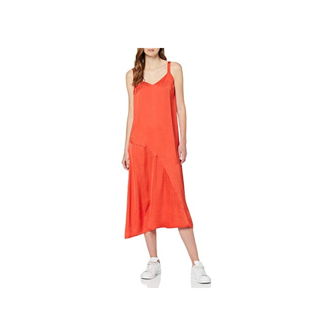 Fashion Marca Amazon - find. Vestido Midi de Satén Mujer, Rojo