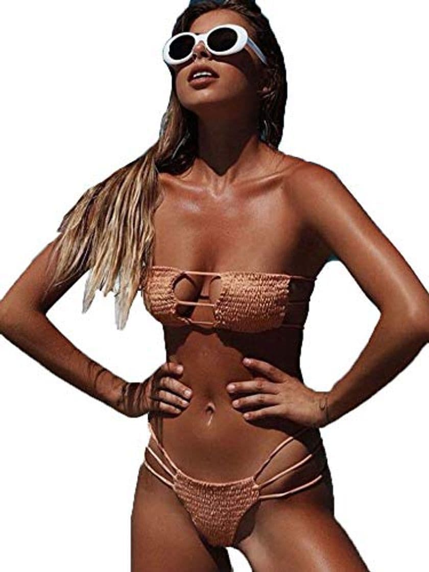 Moda CheChury Mujer Bikini Bandeau Bralette Traje de Baño de Tubo Brasileños Bañador Ropa de Bano Dos Piezas Push Up Traje de baño con Acolchado Conjunto de Bikini de Playa Bañador