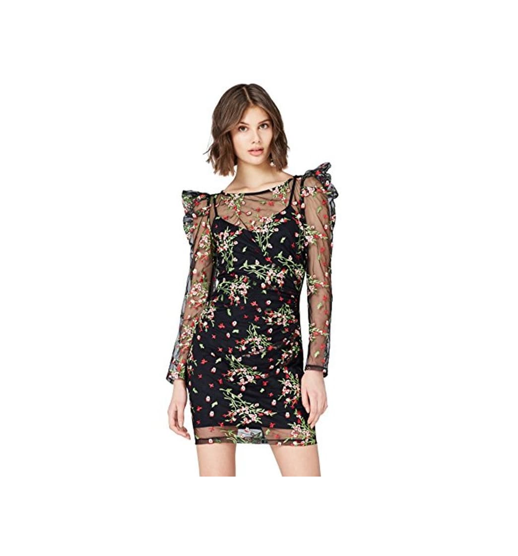 Fashion Marca Amazon - find. Vestido con un Hombro al Aire de Terciopelo