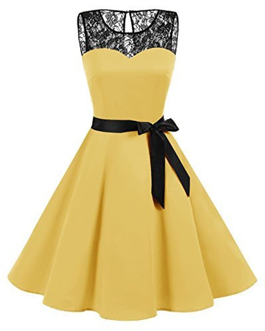 Lugar Bbonlinedress Vestido Mujer Corto Fiesta Boda Encaje Sin Mangas Yellow M