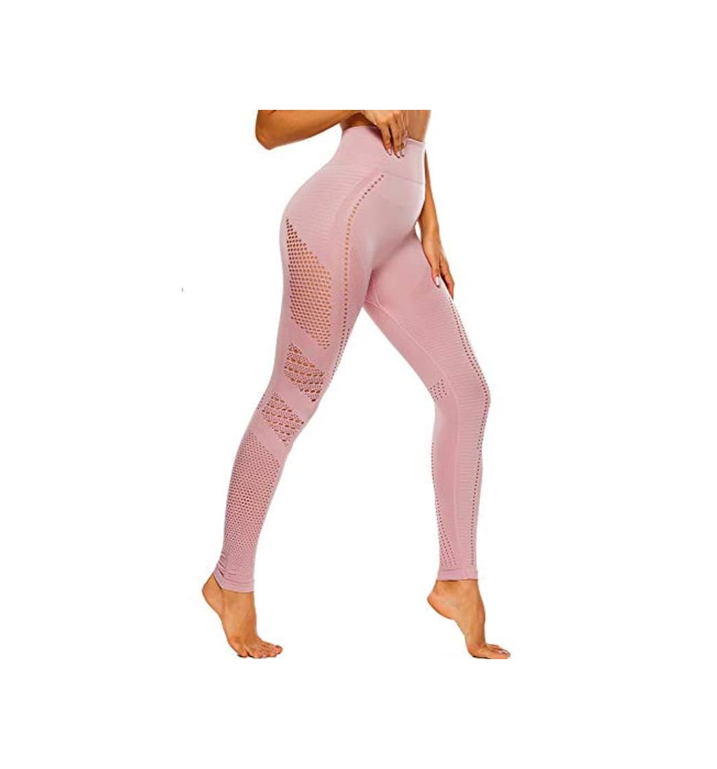 Product FITTOO Leggings Sin Costuras Corte de Malla Mujer Pantalon Deportivo Alta Cintura Yoga Elásticos Fitness Seamless #1 Rosa S