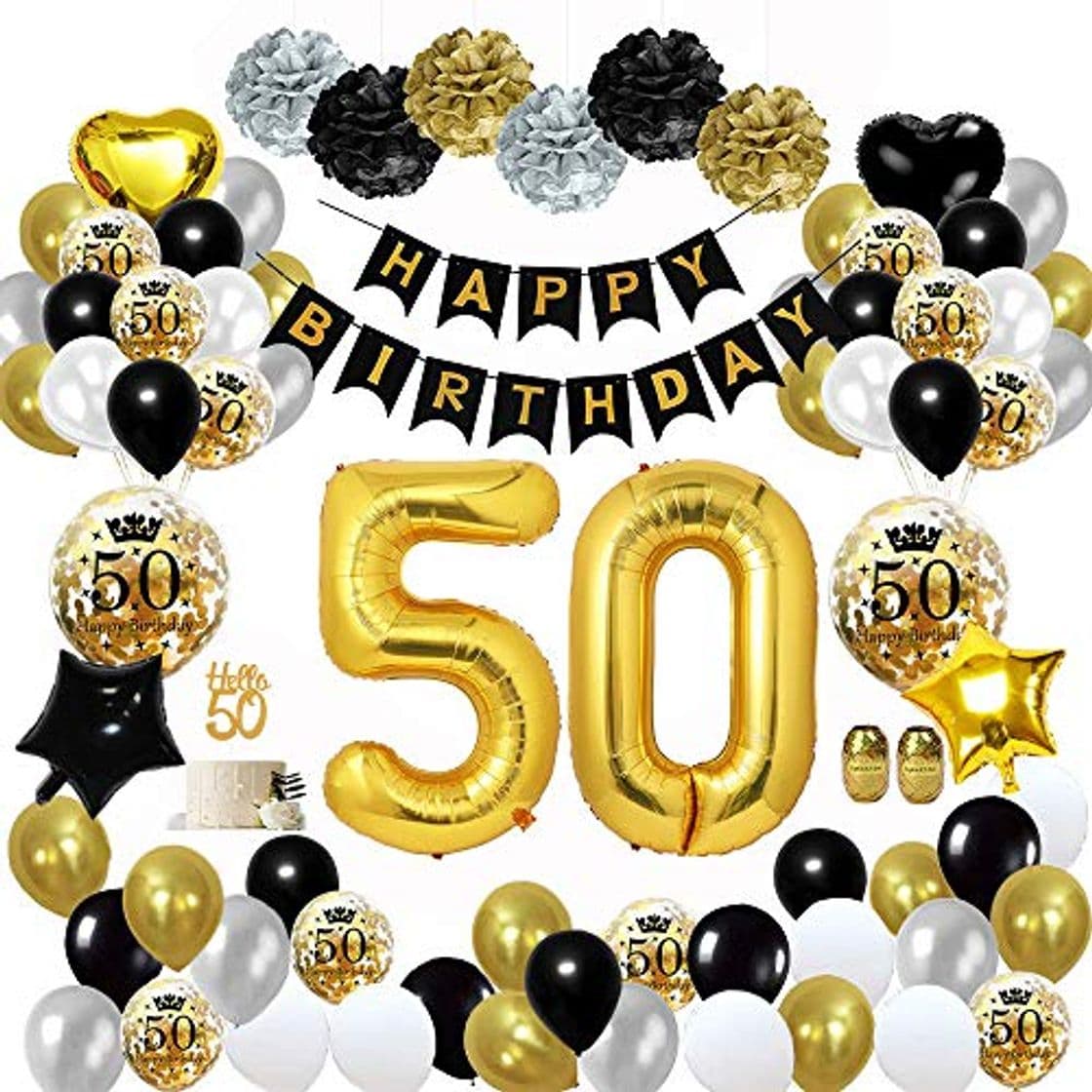 Product MMTX 50 Globos Cumpleaños Decoracione Oro Negro