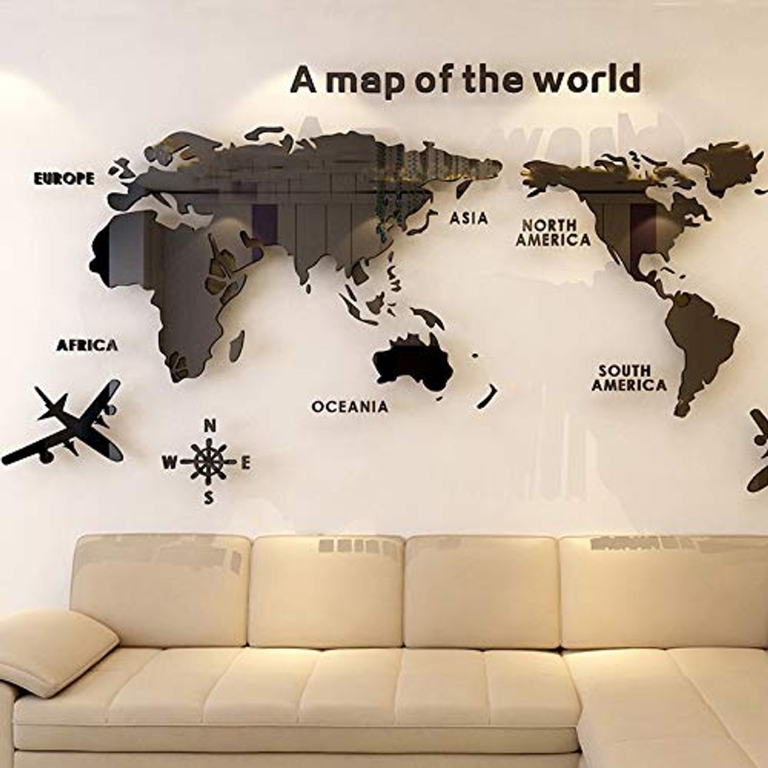 Product Mapa Del Mundo Acrílico 3d Pegatinas De Pared Decoración De Cristal Tridimensional Oficina Estudio Sala De Estar Sofá Fondo Pegatinas De Pared 180 * 100cm Negro