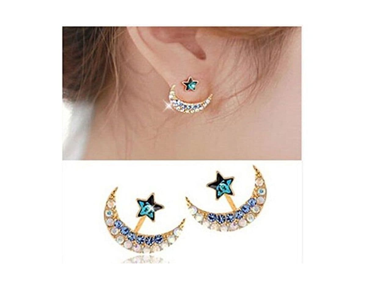 Product Hwiionne Pendientes de Diamantes de Imitación de Cristal en Forma de Estrella de Luna de Niña de Oro Amarillo