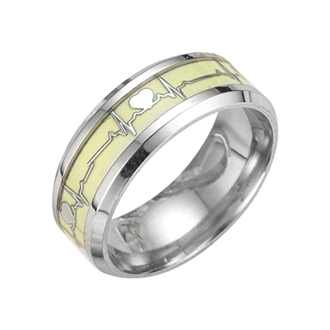 Fashion SODIAL Anillo Luminoso de ECG Anillo de Acero Inoxidable Anillo del Latido del Corazón de Promesa Joyas Brillantes para Hombre Mujer Plata Fondo Anillo de Placa de Plata 9