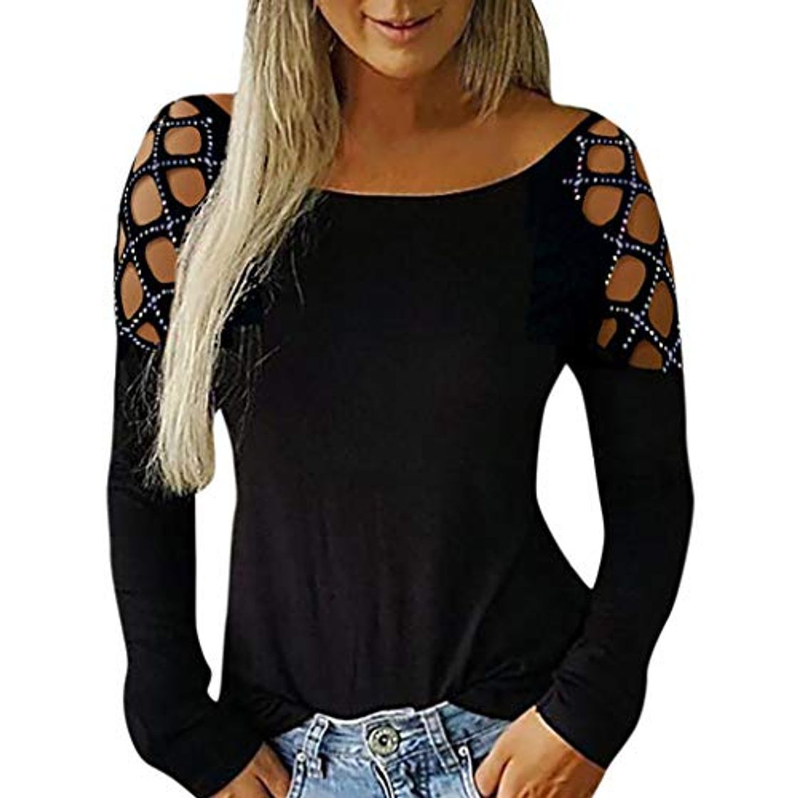 Fashion SHOBDW Mujeres Camisetas de Manga Larga Tallas Grandes Cuello en V sólido