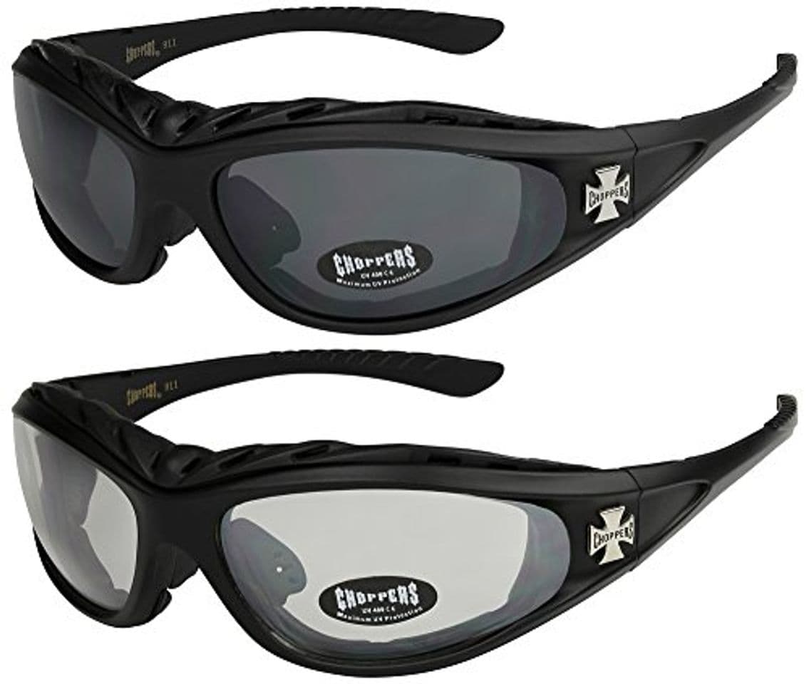 Moda Choppers - Pack de 2 gafas de sol con acolchado acolchadas hombre