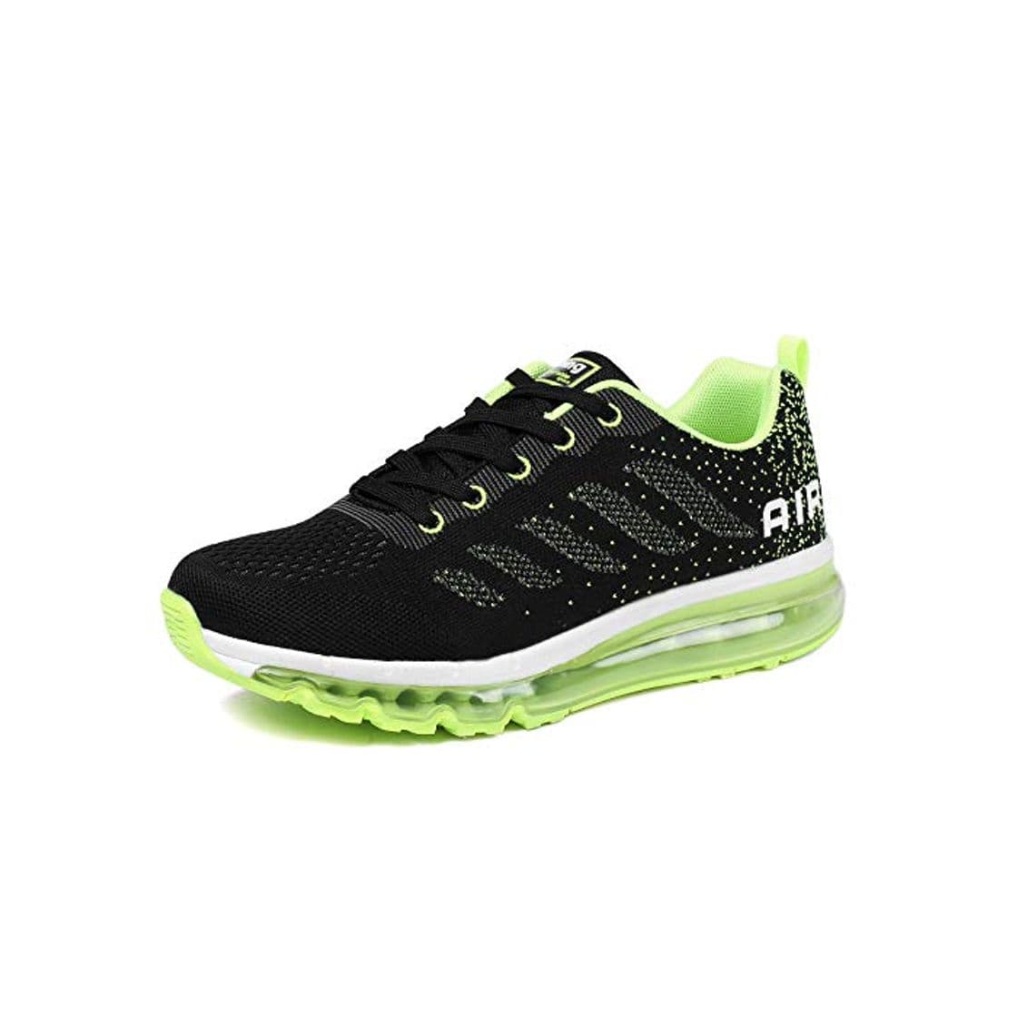 Moda Air Zapatillas de Running para Hombre Mujer Zapatos para Correr y Asfalto Aire Libre y Deportes Calzado Unisexo Black Green 36