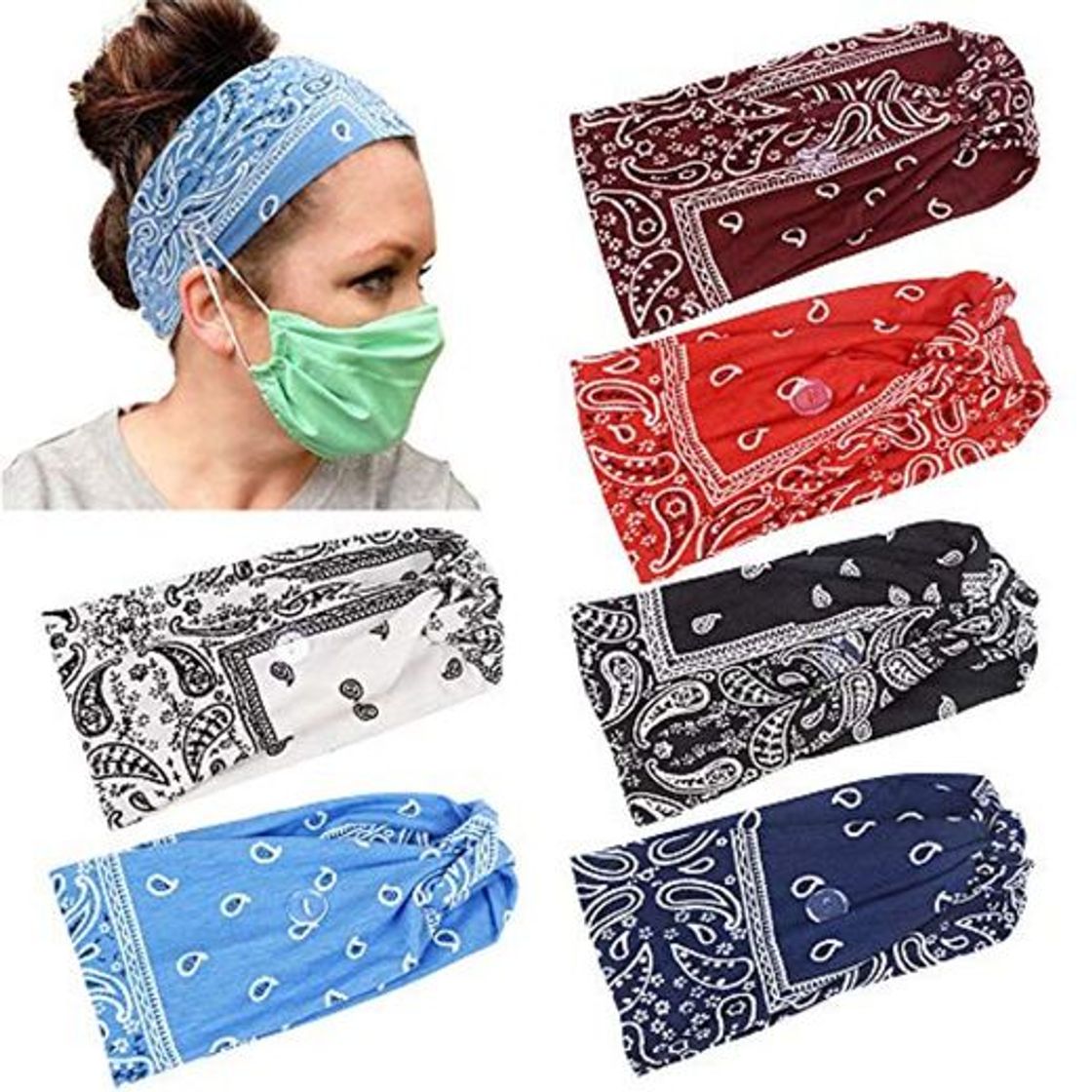 Moda FLOFIA 6pcs Diademas Pelo Mujer Elásticas Turbantes Cinta Pelo Mujer de Nudo Paisley con Flor Criss Cross Banda para el Cabello Hair Bands Twisted Accesorios de Pelo para Cabello Pañuelo Pelo Mujer