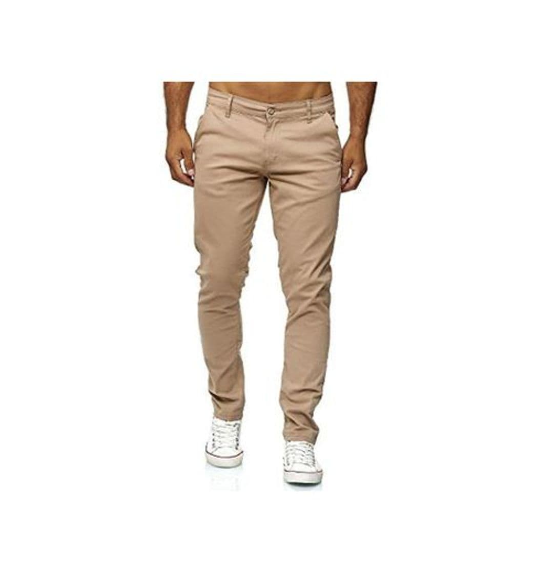 Moda Elara Pantalón Chino Hombre Regular Slim Fit Elástico Chunkyrayan Beige MEL009-Beige-40